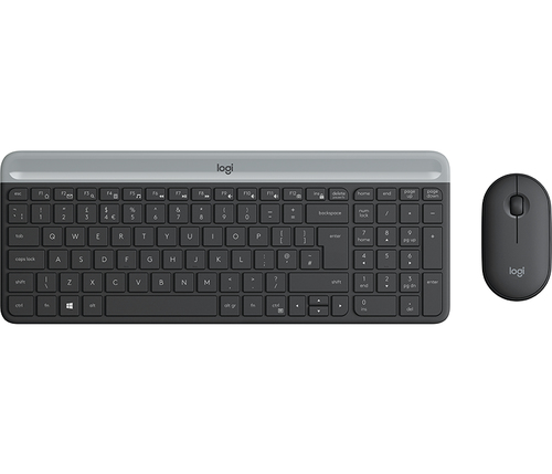 [920-009190] Logitech MK470, Taille réelle (100 %), Sans fil, RF sans fil, AZERTY, Graphite, Souris incluse