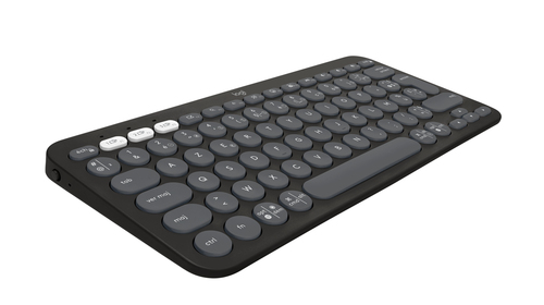 [920-011803] Logitech Pebble Keys 2 K380s, Mini, Sans fil, RF sans fil + Bluetooth, Commutateur de touche « ciseaux », AZERTY, Graphite