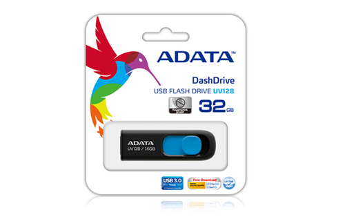 [AUV128-128G-RBE] ADATA DashDrive UV128 128GB, 128 Go, USB Type-A, 3.2 Gen 1 (3.1 Gen 1), 90 Mo/s, Slide, Noir, Bleu