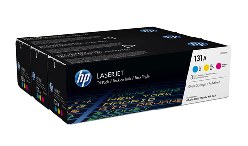 [U0SL1AM] HP 131A 3-pack Cyan/Magenta/Yellow Original LaserJet Toner Cartridges, 1800 pages, Cyan, Magenta, Jaune, 3 pièce(s)
