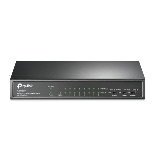 [TL-SF1009P] TP-Link TL-SF1009P, Non-géré, Fast Ethernet (10/100), Full duplex, Connexion Ethernet, supportant l'alimentation via ce port (PoE), Montage mural
