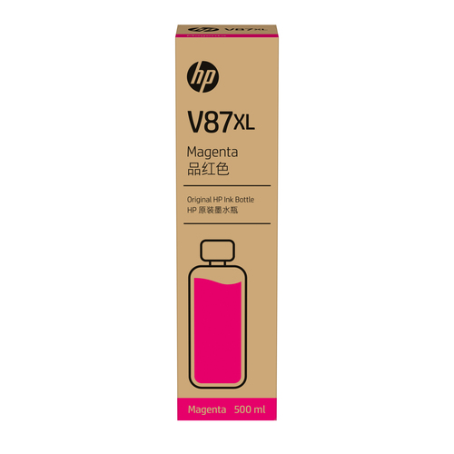 [7FN97A] HP Cartouche d’encre magenta grande capacité V87XL en bouteille - 500 ml, DesignJet T858, DesignJet T908, DesignJet T918, Impression à jet d'encre, Magenta, 75 mm, 75 mm, 286,5 mm
